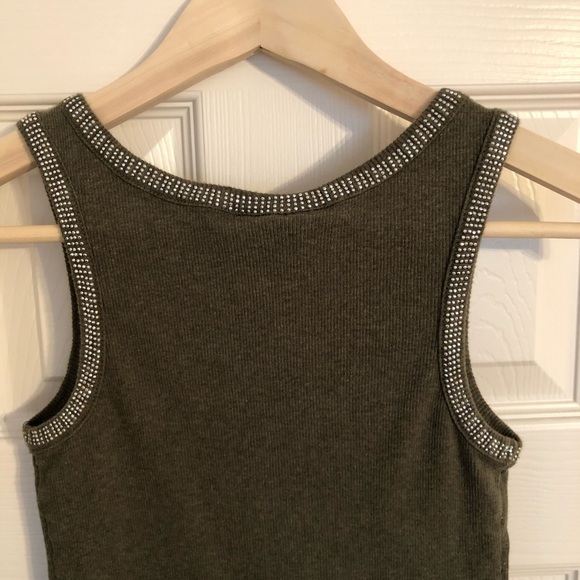 Army Green Rhinestone Ribbed Tank Top - Picture 5 of 6
